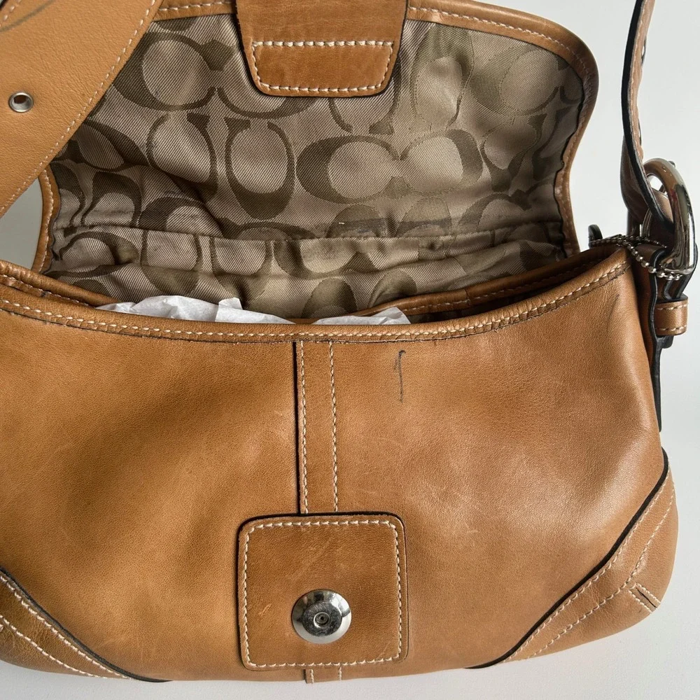 Coach Soho Tan Brown Leather Flap Shoulder Bag 9248 Good - Picture 7 of 12